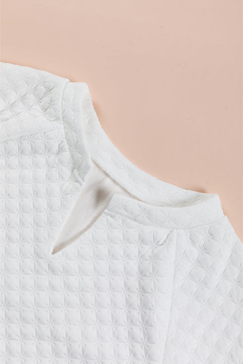Split Neck Quilted Long Sleeve Top